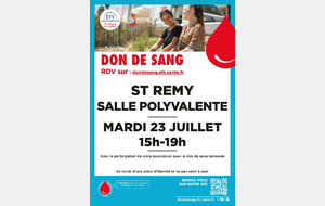 Collecte de sang à St Rémy le 23 Juillet !