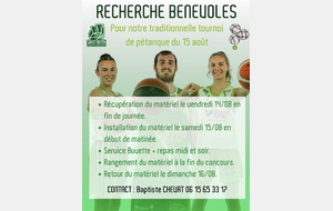 Tournoi de pétanque - recherche de bénévoles